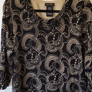 Embellished Collar Black & Tan 3/4 Sleeve Top